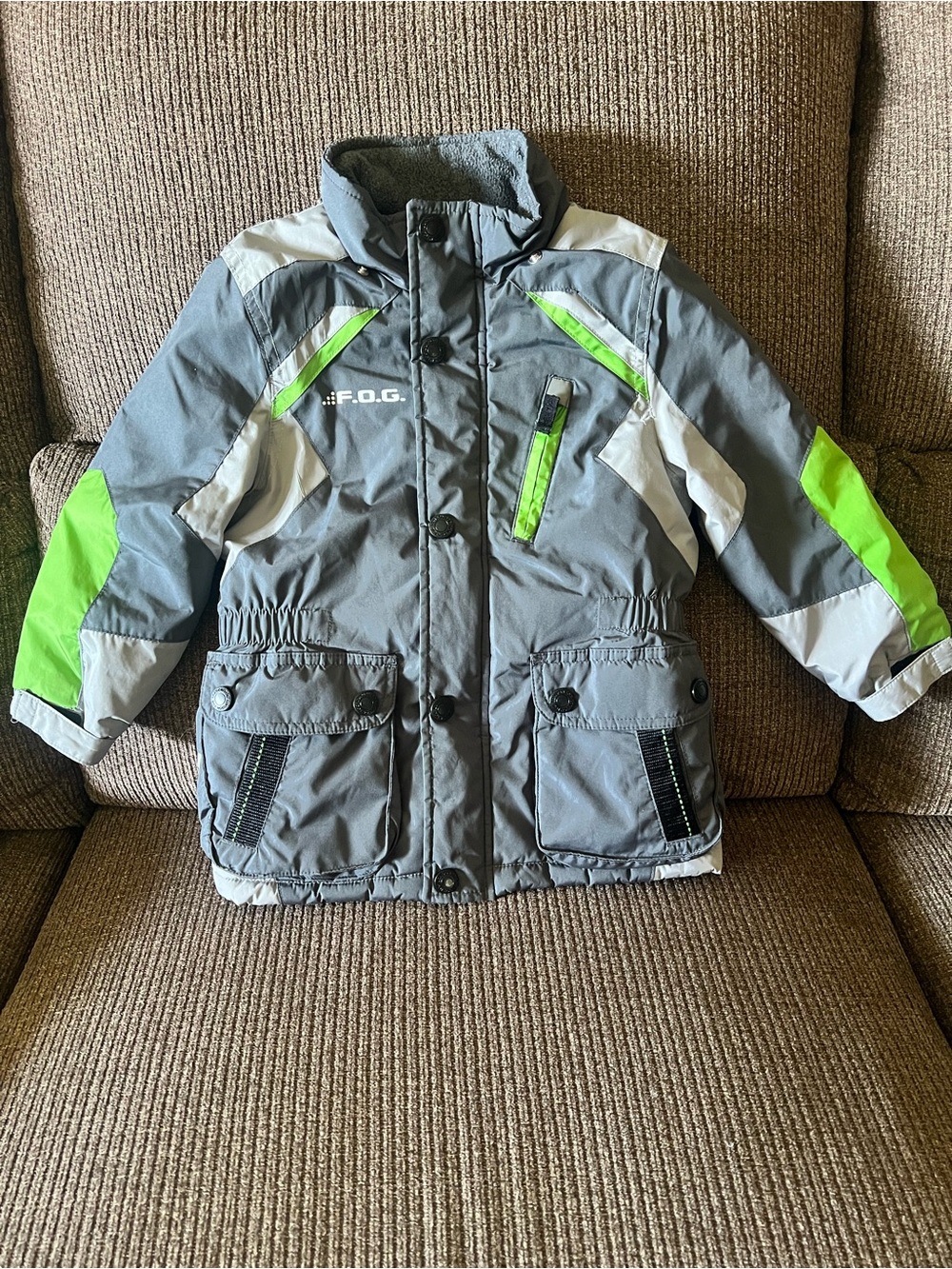 London Fog Gray Jacket with Neon Green Accents